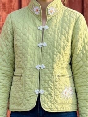 Upcycled Quilted Jacket Embroidered Floral Cottagecore Coquette Granny Size XS/S